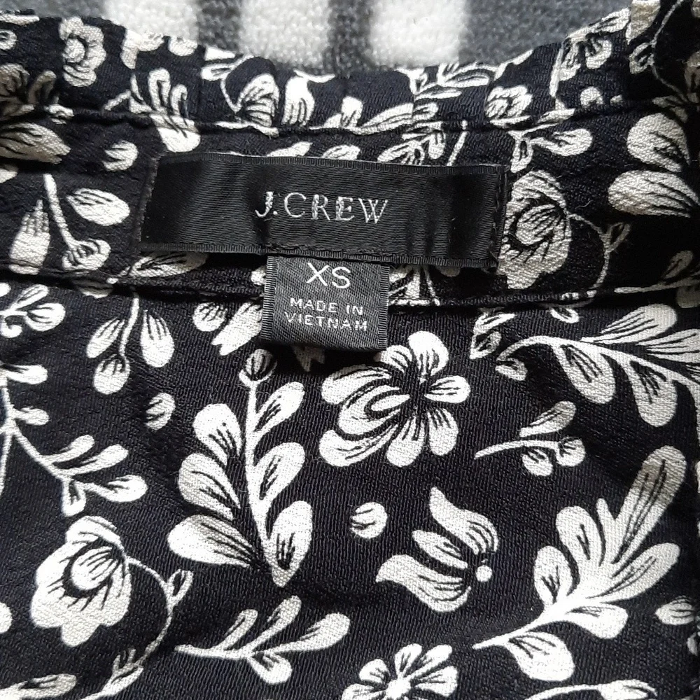 J.Crew Re-Imagine Black and White Floral Inseam Pockets Ruffle Collar Dress XS